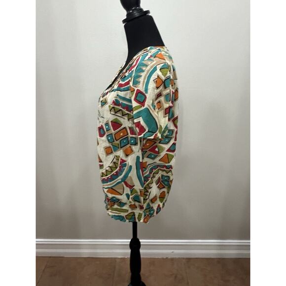 Nine West Short Sleeve Womens Top Large Beige Multicolor Geometric Career - Picture 7 of 10